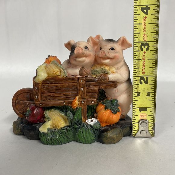 Pigs in a Wheelbarrow Figurine Resin Vegetables Veggies Garden Farmhouse Animals - Picture 6 of 10